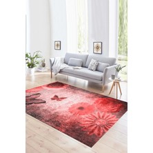 Napoli Home Dijital Baskılı Kaymaz Yıkanabilir Modern Desen Yolluk Mutfak Salon Halısı, N-MODERN-109-KIRMIZI,