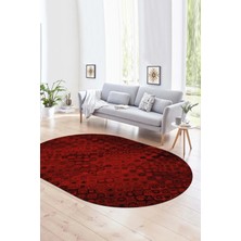 Napoli Home Dijital Kaymaz Yıkanabilir Modern Desen Oval Yolluk Mutfak Salon Halısı, N-O-Modern-27-Bordo,