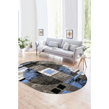Napoli Home Dijital Kaymaz Yıkanabilir Modern Desen Oval Yolluk Mutfak Salon Halısı, N-O-Modern-33-Mavi,
