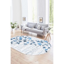 Napoli Home Dijital Kaymaz Yıkanabilir Modern Desen Oval Yolluk Mutfak Salon Halısı, N-O-Modern-42-Mavi,