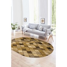 Napoli Home Dijital Kaymaz Yıkanabilir Modern Desen Oval Yolluk Mutfak Salon Halısı, N-O-Modern-31-Kahve,