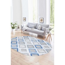 Napoli Home Dijital Kaymaz Yıkanabilir Modern Desen Oval Yolluk Mutfak Salon Halısı, N-O-Modern-66-Mavi,