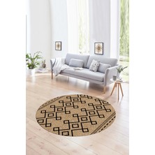 Napoli Home Dijital Kaymaz Taban Yıkanabilir Modern Desen Yuvarlak Mutfak Salon Halısı, N-Y-Modern-87-Krem,