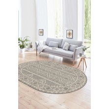 Napoli Home Dijital Kaymaz Yıkanabilir Modern Desen Oval Yolluk Mutfak Salon Halısı, N-O-MODERN-108-BEJ,