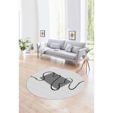 Napoli Home Dijital Kaymaz Taban Yıkanabilir Modern Desen Yuvarlak Mutfak Salon Halısı, N-Y-Modern-61-Gri,