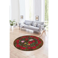 Napoli Home Dijital Kaymaz Taban Yıkanabilir Modern Desen Yuvarlak Mutfak Salon Halısı, N-Y-Modern-21-Kahve,