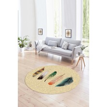 Napoli Home Dijital Kaymaz Taban Yıkanabilir Modern Desen Yuvarlak Mutfak Salon Halısı, N-Y-MODERN-114-KREM,