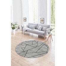 Napoli Home Dijital Kaymaz Taban Yıkanabilir Modern Desen Yuvarlak Mutfak Salon Halısı, N-Y-MODERN-117-GRİ,