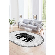 Napoli Home Dijital Kaymaz Yıkanabilir Modern Desen Oval Yolluk Mutfak Salon Halısı, N-O-MODERN-101-GRİ,