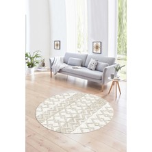 Napoli Home Dijital Kaymaz Taban Yıkanabilir Modern Desen Yuvarlak Mutfak Salon Halısı, N-Y-Modern-56-Krem,