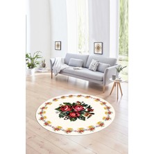 Napoli Home Dijital Kaymaz Taban Yıkanabilir Modern Desen Yuvarlak Mutfak Salon Halısı, N-Y-Modern-20-Krem,