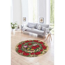 Napoli Home Dijital Kaymaz Taban Yıkanabilir Modern Desen Yuvarlak Mutfak Salon Halısı, N-Y-Modern-21-Krem,