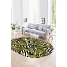 Napoli Home Dijital Kaymaz Yıkanabilir Modern Desen Oval Yolluk Mutfak Salon Halısı, N-O-MODERN-100-SARI,