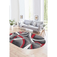 Napoli Home Dijital Kaymaz Yıkanabilir Modern Desen Oval Yolluk Mutfak Salon Halısı, N-O-Modern-97-Kırmızı,