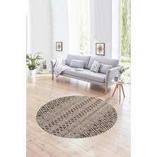Napoli Home Dijital Kaymaz Taban Yıkanabilir Modern Desen Yuvarlak Mutfak Salon Halısı, N-Y-Modern-86-Krem,