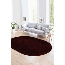Napoli Home Dijital Kaymaz Yıkanabilir Modern Desen Oval Yolluk Mutfak Salon Halısı, N-O-MODERN-113-BORDO,