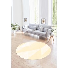 Napoli Home Dijital Kaymaz Taban Yıkanabilir Modern Desen Yuvarlak Mutfak Salon Halısı, N-Y-Modern-54-Krem,