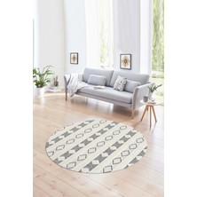 Napoli Home Dijital Kaymaz Taban Yıkanabilir Modern Desen Yuvarlak Mutfak Salon Halısı, N-Y-Modern-64-Krem,