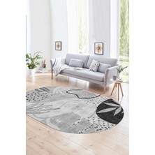 Napoli Home Dijital Kaymaz Yıkanabilir Modern Desen Oval Yolluk Mutfak Salon Halısı, N-O-Modern-79-Gri,