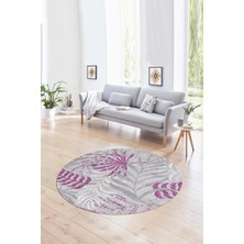 Napoli Home Dijital Kaymaz Taban Yıkanabilir Modern Desen Yuvarlak Mutfak Salon Halısı, N-Y-Modern-95-Mor,