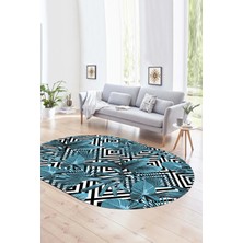 Napoli Home Dijital Kaymaz Yıkanabilir Modern Desen Oval Yolluk Mutfak Salon Halısı, N-O-MODERN-100-MAVİ,