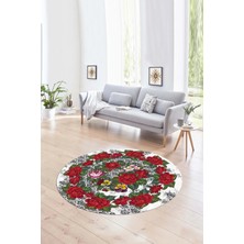 Napoli Home Dijital Kaymaz Taban Yıkanabilir Modern Desen Yuvarlak Mutfak Salon Halısı, N-Y-Modern-21-Beyaz,