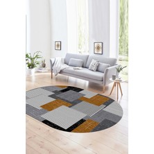 Napoli Home Dijital Kaymaz Yıkanabilir Modern Desen Oval Yolluk Mutfak Salon Halısı, N-O-Modern-47-Kahve,