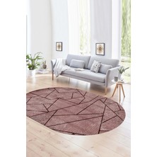 Napoli Home Dijital Kaymaz Yıkanabilir Modern Desen Oval Yolluk Mutfak Salon Halısı, N-O-MODERN-117-BORDO,