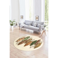 Napoli Home Dijital Kaymaz Taban Yıkanabilir Modern Desen Yuvarlak Mutfak Salon Halısı, N-Y-Modern-08-Krem,