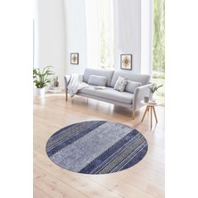 Napoli Home Dijital Kaymaz Taban Yıkanabilir Modern Desen Yuvarlak Mutfak Salon Halısı, N-Y-Modern-83-Mavi,