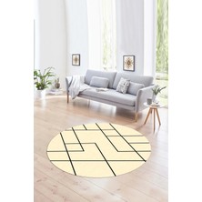 Napoli Home Dijital Kaymaz Taban Yıkanabilir Modern Desen Yuvarlak Mutfak Salon Halısı, N-Y-Modern-58-Krem,