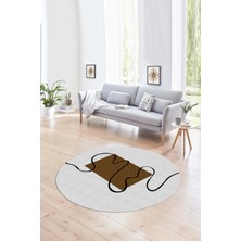 Napoli Home Dijital Kaymaz Taban Yıkanabilir Modern Desen Yuvarlak Mutfak Salon Halısı, N-Y-Modern-61-Kahve,