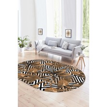 Napoli Home Dijital Kaymaz Yıkanabilir Modern Desen Oval Yolluk Mutfak Salon Halısı, N-O-MODERN-100-KAHVE,