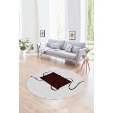 Napoli Home Dijital Kaymaz Taban Yıkanabilir Modern Desen Yuvarlak Mutfak Salon Halısı, N-Y-Modern-61-Bordo,