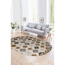 Napoli Home Dijital Kaymaz Yıkanabilir Modern Desen Oval Yolluk Mutfak Salon Halısı, N-O-Modern-99-Kahve,