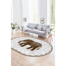 Napoli Home Dijital Kaymaz Yıkanabilir Modern Desen Oval Yolluk Mutfak Salon Halısı, N-O-MODERN-101-KAHVE,