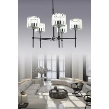 BSA Lighting Lavinya 5'li Siyah/krom Kristalli Modern Yatak Odası Salon Kristal Avize