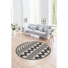 Napoli Home Dijital Kaymaz Taban Yıkanabilir Modern Desen Yuvarlak Mutfak Salon Halısı, N-Y-MODERN-105-KREM,