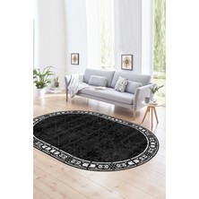 Napoli Home Dijital Kaymaz Yıkanabilir Modern Desen Oval Yolluk Mutfak Salon Halısı, N-O-MODERN-118-SİYAH,