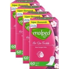 Molped Parfümsüz Günlük Ped 60 Adet Pamuksu Yumuşaklık ve Anatomik Uyum ile 4 Paket