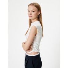 Koton Drapeli Kolsuz Tişört Dik Yaka Slim Fit