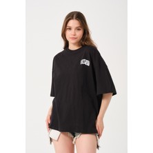 Owut Lacivert Bisiklet Yaka Owut Baskı Detaylı Oversize T-Shirt