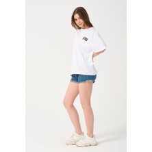 Owut Lacivert Bisiklet Yaka Owut Baskı Detaylı Oversize T-Shirt