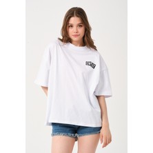 Owut Lacivert Bisiklet Yaka Owut Baskı Detaylı Oversize T-Shirt