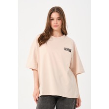 Owut Lacivert Bisiklet Yaka Owut Baskı Detaylı Oversize T-Shirt