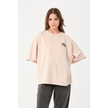 Owut Lacivert Bisiklet Yaka Owut Baskı Detaylı Oversize T-Shirt