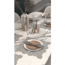 Neu Bella Home Neubella Home Amerikan Servis Özel Nakış Tasarım Supla Çiçek Masa Ve Sunum Takımı Çeyizlik Gri