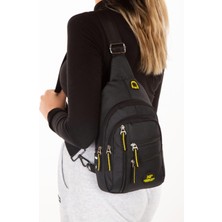 Newish Polo Kadın Keten Kumaş USB Kulaklık Çıkışlı Fermuarlı Göğüs ve Omuz  Çantası newpolo122 - Siyah - Sarı