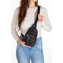 Newish Polo Keten Kumaş USB Kulaklık Çıkışlı Fermuarlı Göğüs ve Omuz  Çantası (16X22CM) newpolo120 - Siyah - Mavi