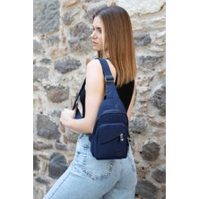 Newish Polo Kadın Krinkıl Kumaş Bodybag Çapraz Göğüs ve Omuz Çantası new126 - Lacivert 